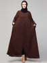 Women Basic Abaya with Long Sleeves and Front Zipper In the Shade of Brown